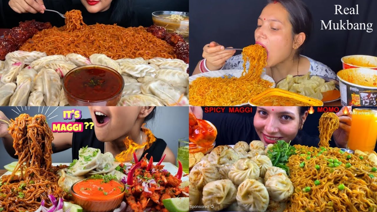ASMR EATING TESTY NOODLES WITH MOMOS