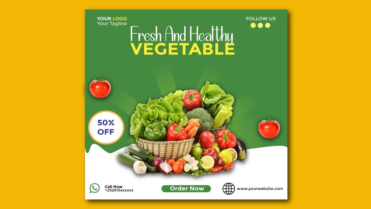 Fresh & health vegetable poster design Adobe Illustrator | Af-Somali.  #posterdesign #youtubevideo