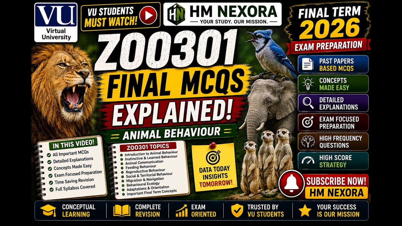 ZOO301 Final MCQs Explained | Animal Behaviour Final Term 2026 | VU Exam Preparation | HM Nexora