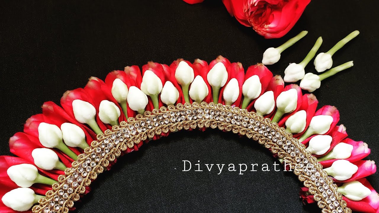 Bridal rose petal veni making/rose petals&crape jasmine/rose poola jada/poola jada veni/Gajra/DIY