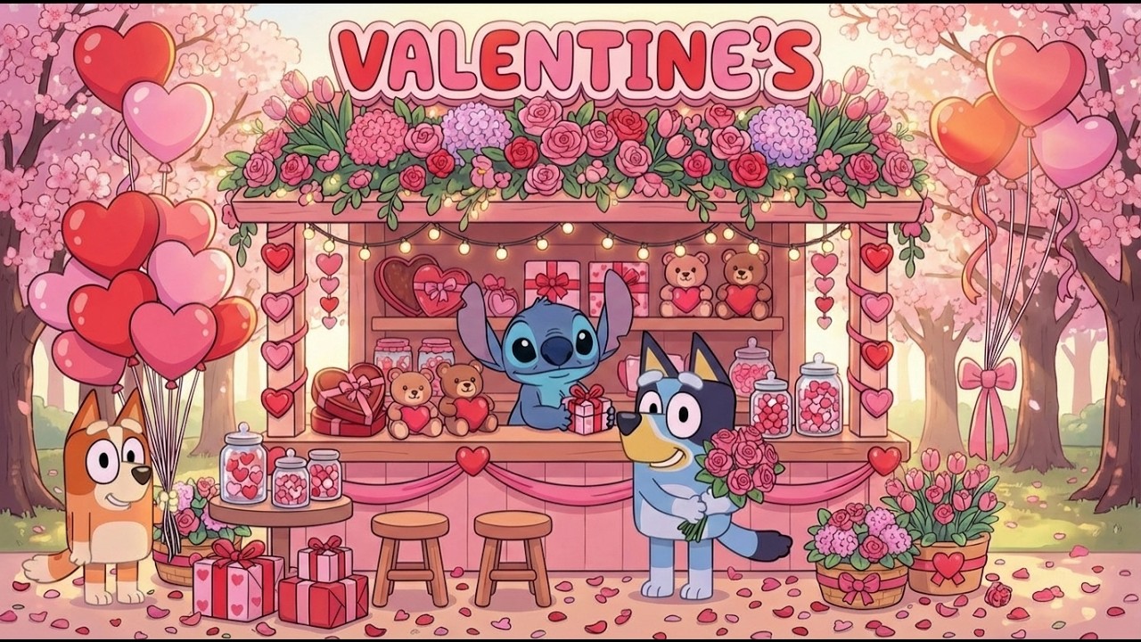Stitch & Bluey Valentine Blossom Shop 🌷 Calm Lofi Classroom Beats to Unwind & Study 💖 Spring Romance