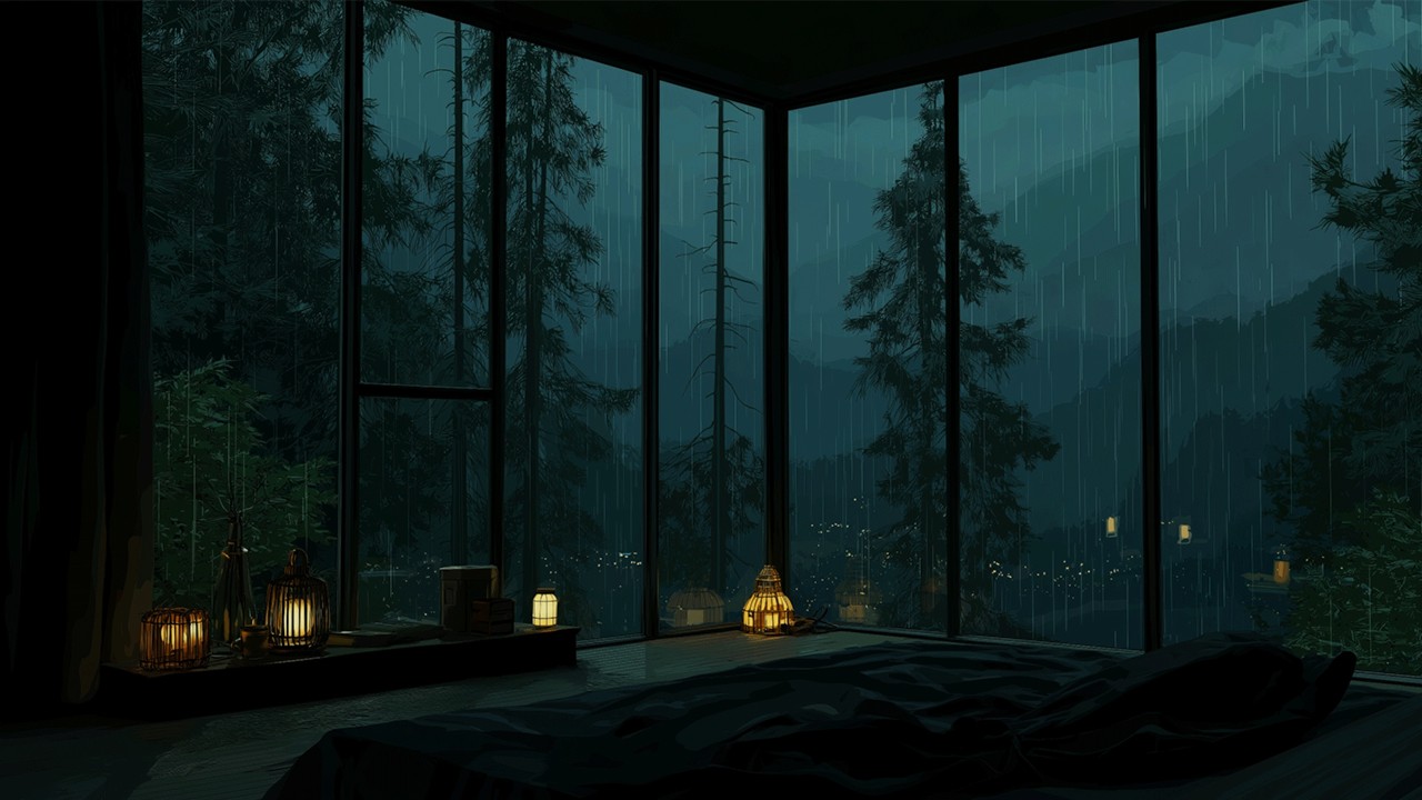 Deep Forest Rain by a Cozy Cabin 🌧 (Ad-Free) | Dark Bedroom Ambience for Deep Sleep