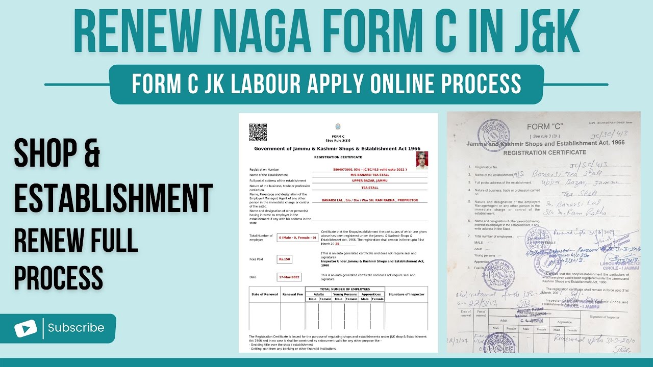 How to Renew JK Labour Naga Form C in Jammu & Kashmir |  Shop & Establishment License Renew Process