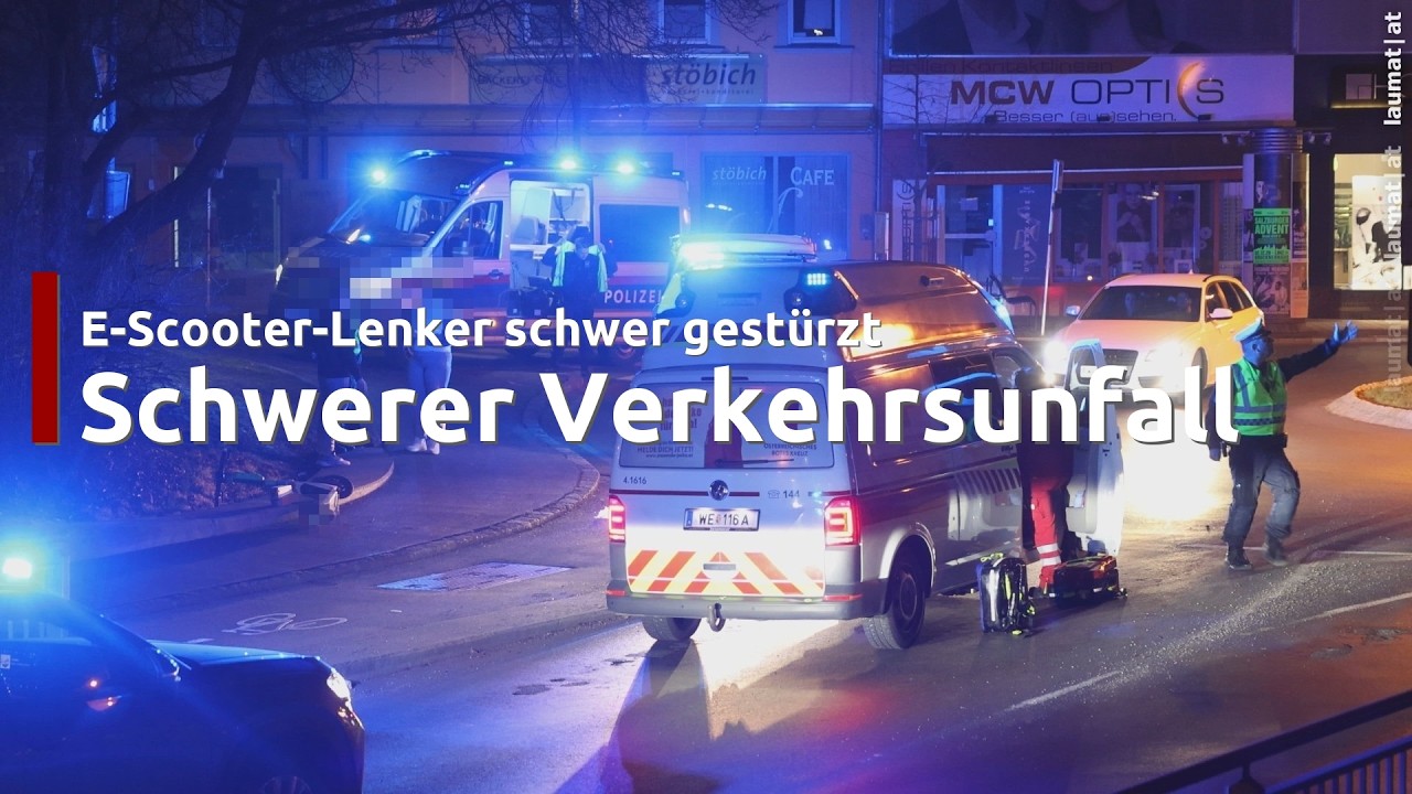 Schwerer Verkehrsunfall: E-Scooter-Lenker in einem Kreisverkehr in Wels-Neustadt schwer gestürzt