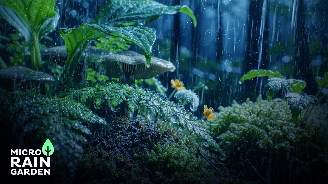 Macro Rain on Ferns & Wildflowers · Deep Sleep Rain Sounds · Night Forest White Noise · 10 Hours