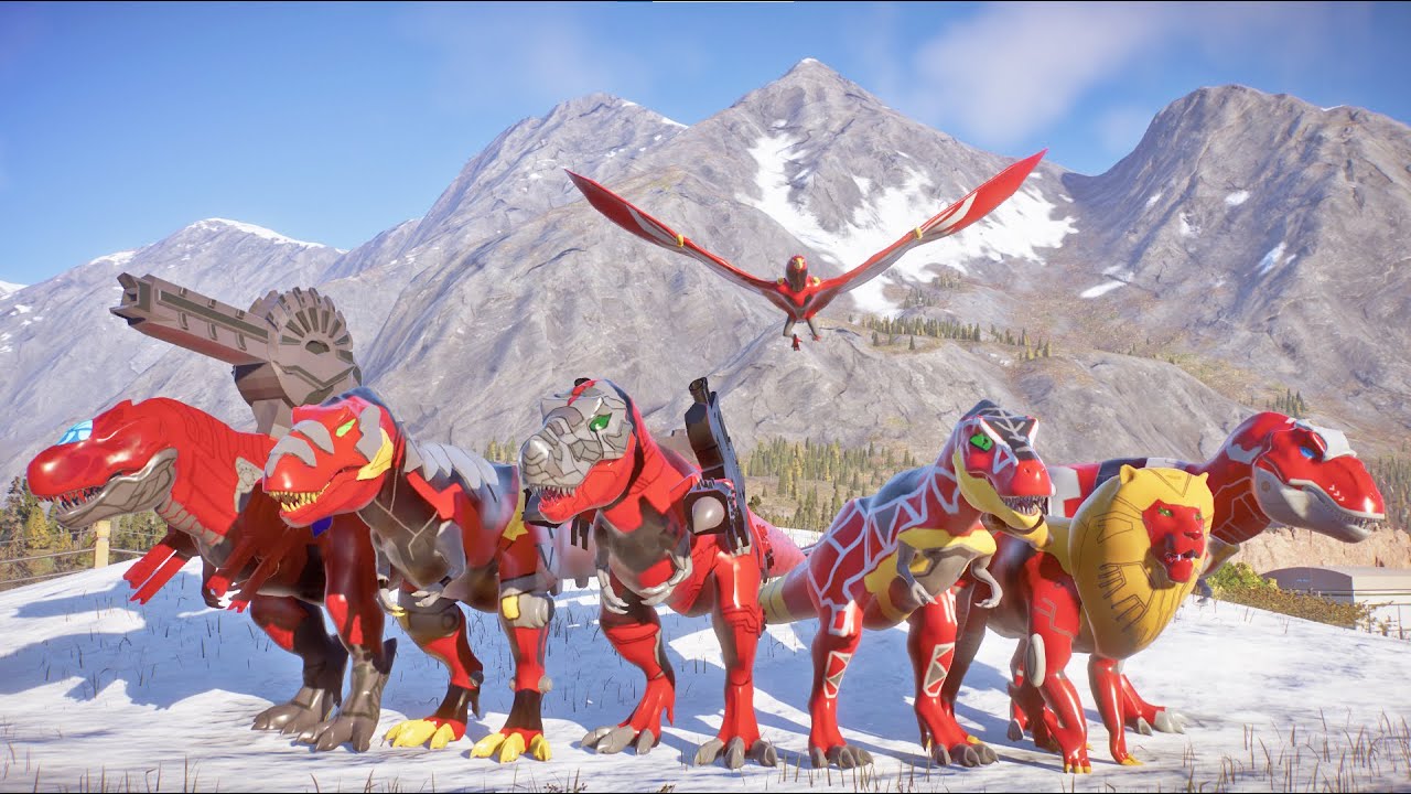 Dinosaur Rangers All Red Zords Battle: T-rex Champion Zord, TyrannoZord, T-Rex Zord, T-Rex Battle