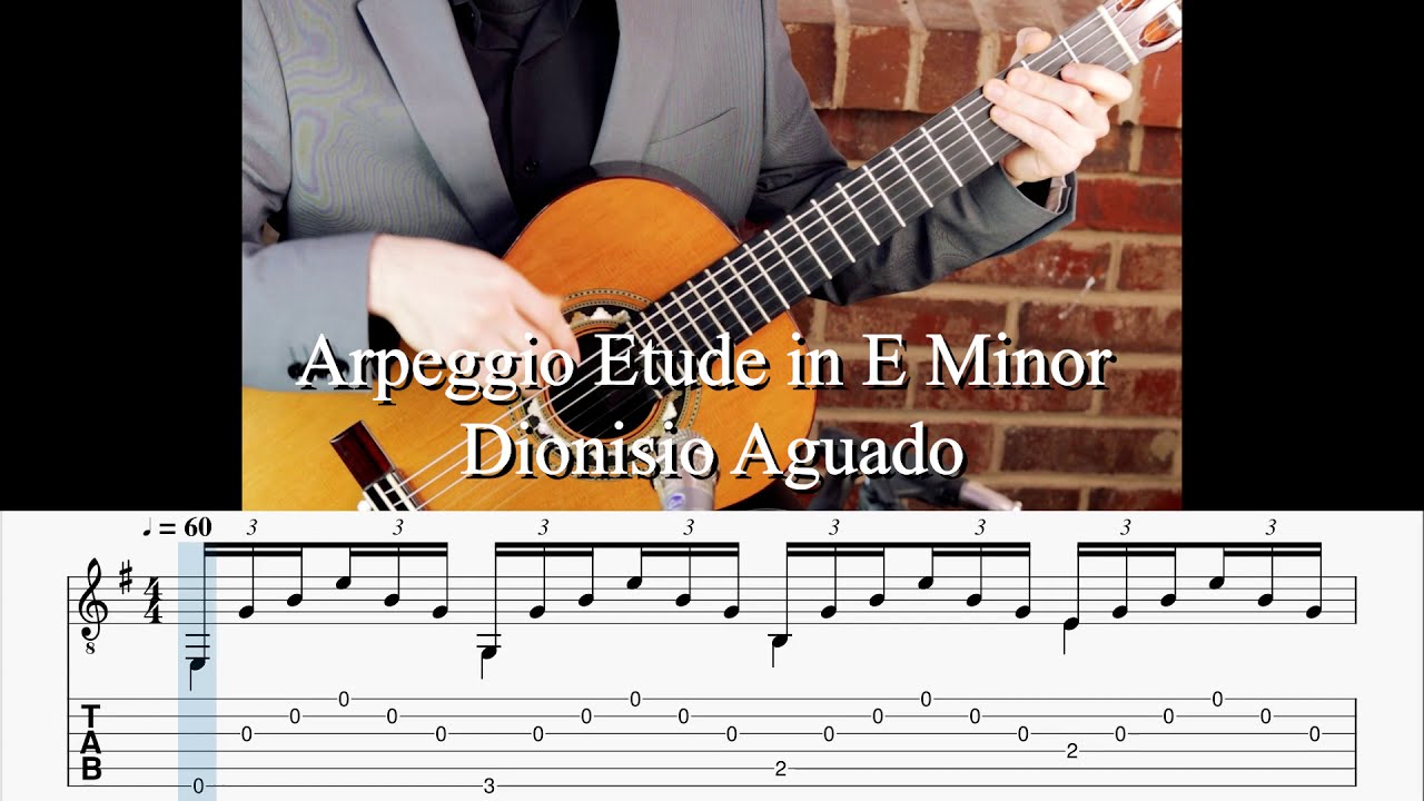 Arpeggio Etude in E Minor Guitar Tablature and Notation Play Along in HD