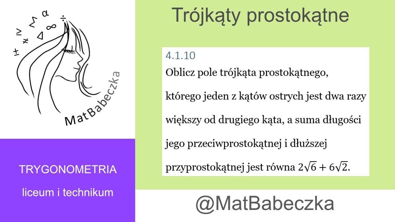 4.1.10 Oblicz pole trójkąta prostokątnego, jeden z kątów ostrych jest dwa razy większy od drugiego