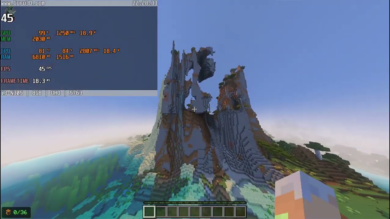 Gaming Test Minecraft Bedrock Edition I3 N305, 8GB RAM, GHAPHICS UHD Laptop HP 14-ep0792wm