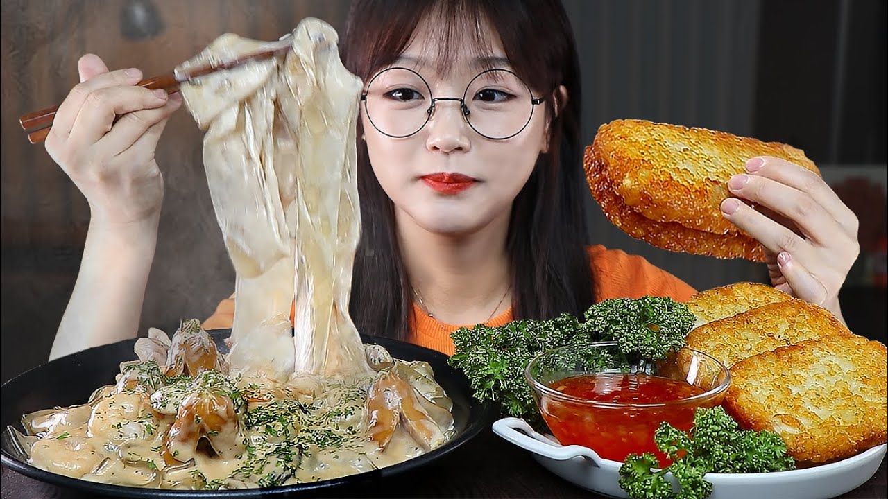АСМР ЕДА Сливочная паста и Хашбраун | MUKBANG