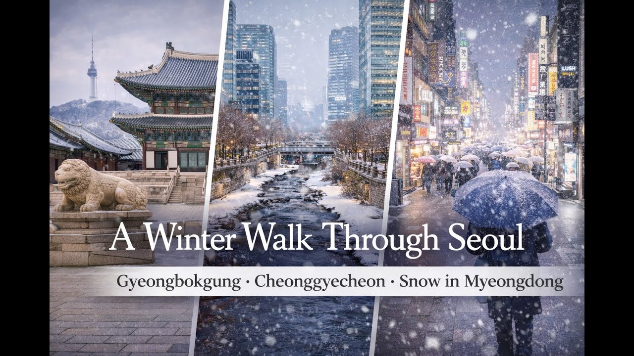 A Winter Walk Through Seoul | Gyeongbokgung, Cheonggyecheon & First Snow