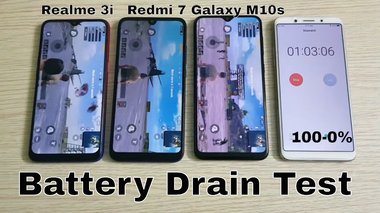 Realme 3i vs Redmi 7 vs Samsung Galaxy M10s Battery Drain Test