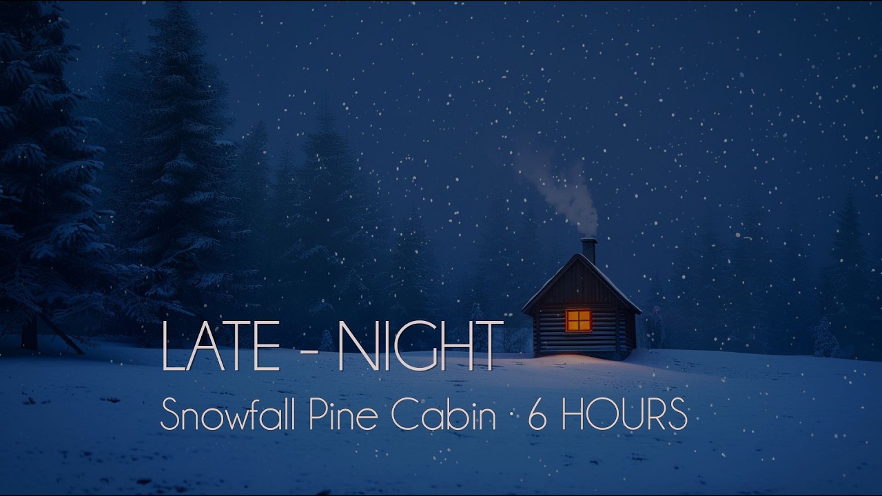 Snowfall Pine Cabin · 6 HOURS | Calm Winter Night Ambience Black Screen