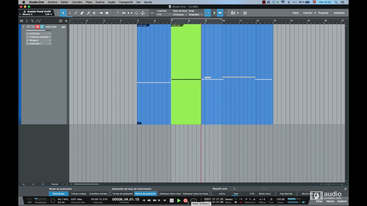 Grabar MIDI en Studio One 5 - Auto Punch y modo de reemplazar