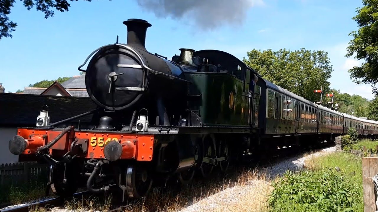 Prairie 5542 departs Buckfastleigh with passenger train  - South Devon Railway - 08/06/21