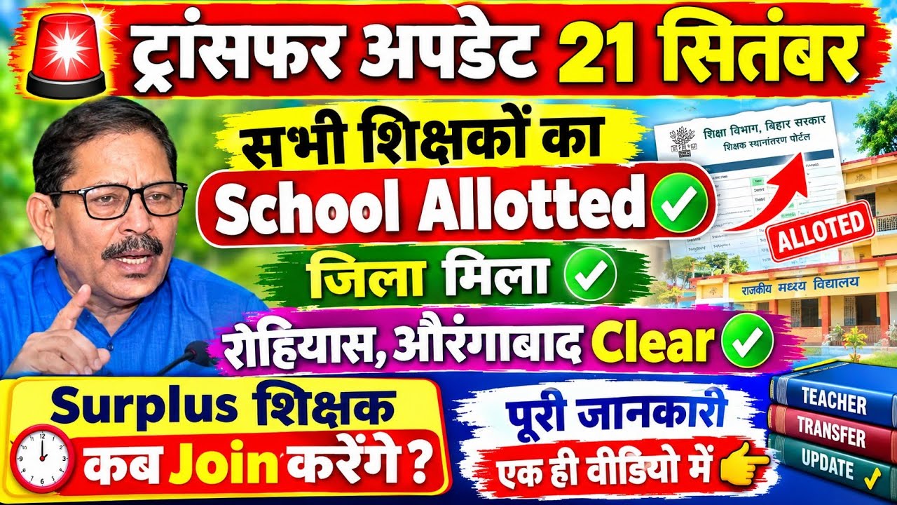 बड़ी खबर! Teacher Transfer Update | School Allotted & District मिला | Surplus Teacher Joining कब?