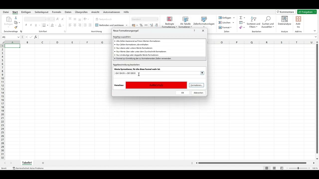 Bedingte Formatierung in Excel auf eine ganze Spalte anwenden.