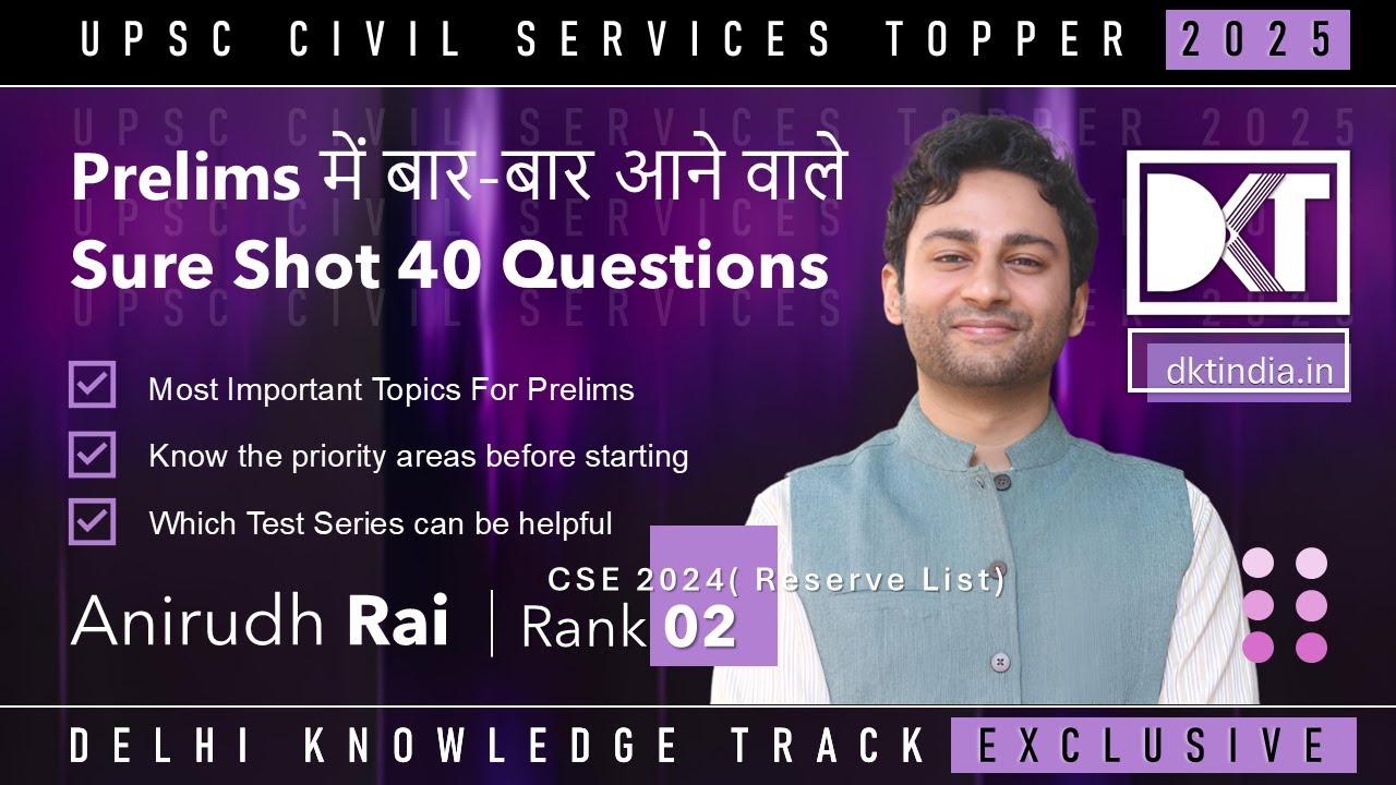 UPSC CSE | 40 Sure Shot Questions For Prelims | By Anirudh Rai, Rank 2 CSE 2024 Reserve List