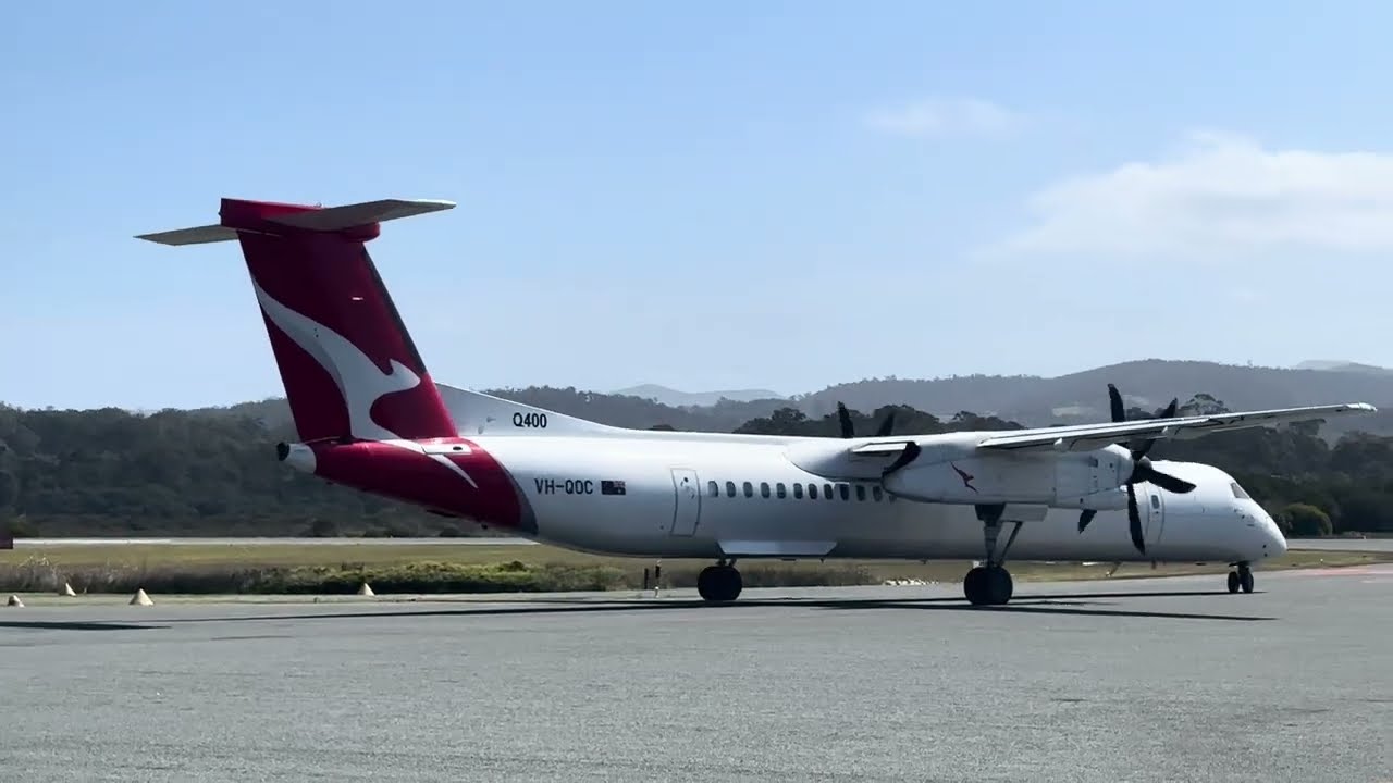 Rex Saab 340 & Qantas Link Dash 8 Q-400 departing from Merimbula airport on runway 03.