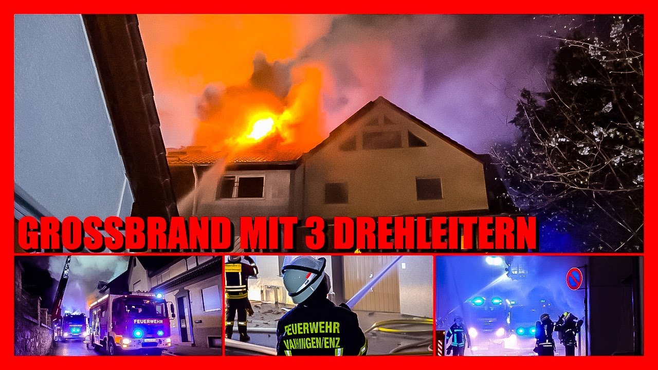 🔥 Großbrand + 🚒 Feuerwehr Vaihingen/Enz + 3 Drehleitern + Flammen 🔥 + massiver Wassereinsatz