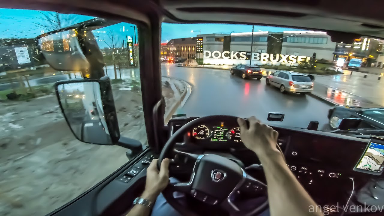 POV truck rainy Driving Scania R450  bruxelles Belgium 🇧🇪 ,cockpit view 4K