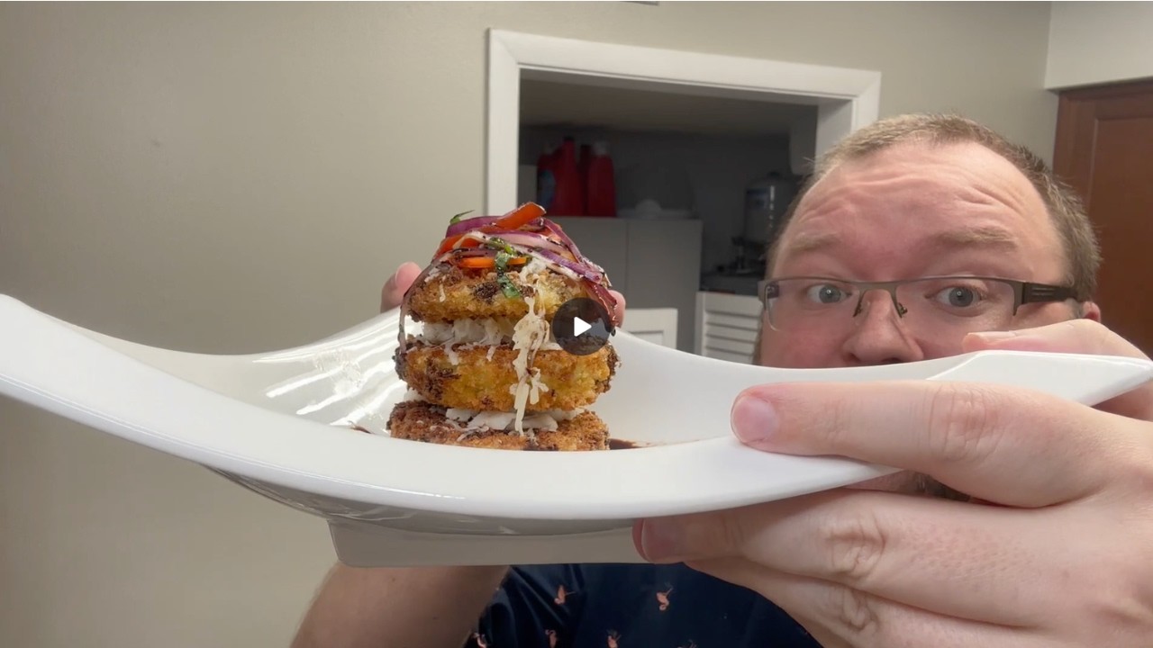 Fried Green Tomatoes with Crab and Asiago Cheese