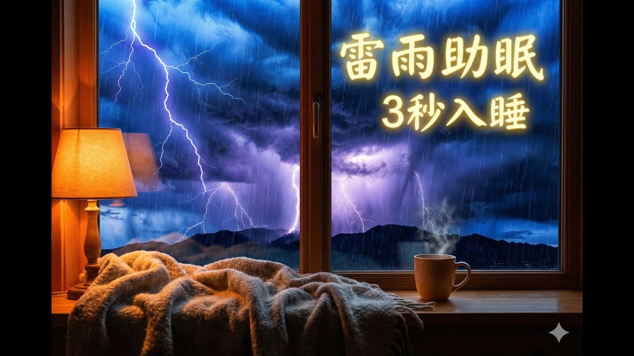 Cozy Thunderstorm & Rain Sounds for Deep Sleep ⛈️ Warm Fireplace Ambience | 窗外狂風暴雨，屋內溫暖寧靜，3分鐘入睡白噪音