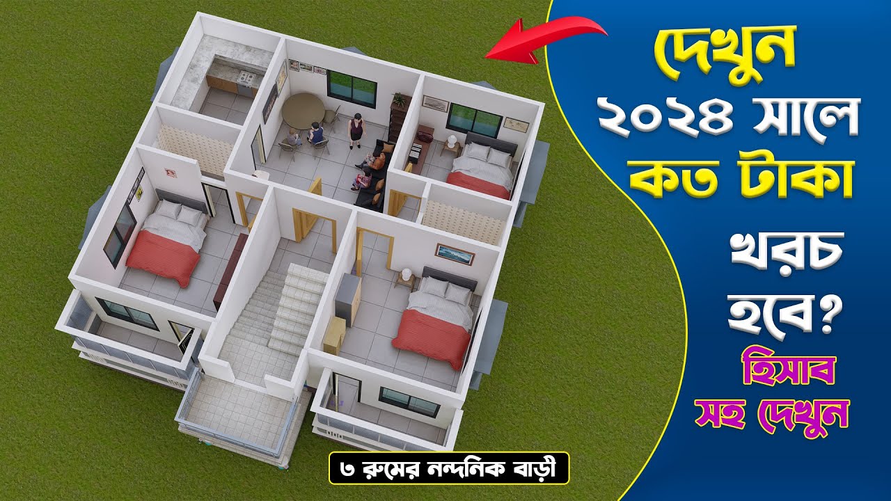 2024 New Update, 3 Bedroom House Design 3, গ্রামের জন্য ৩ রুমের নান্দনিক বাড়ির ডিজাইন ও হিসাব,