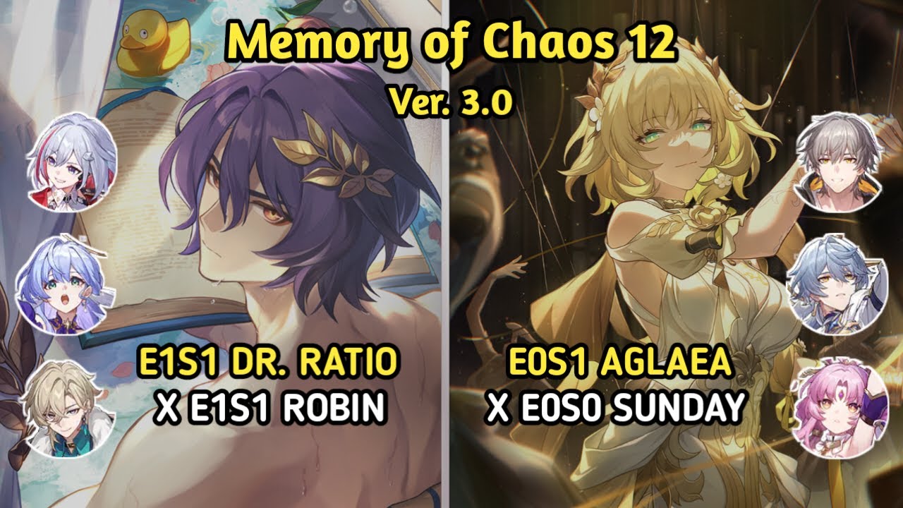 Memory of Chaos 12 Full Stars | E1S1 Dr. Ratio & E0S1 Aglaea | Honkai: Star Rail Ver. 3.0