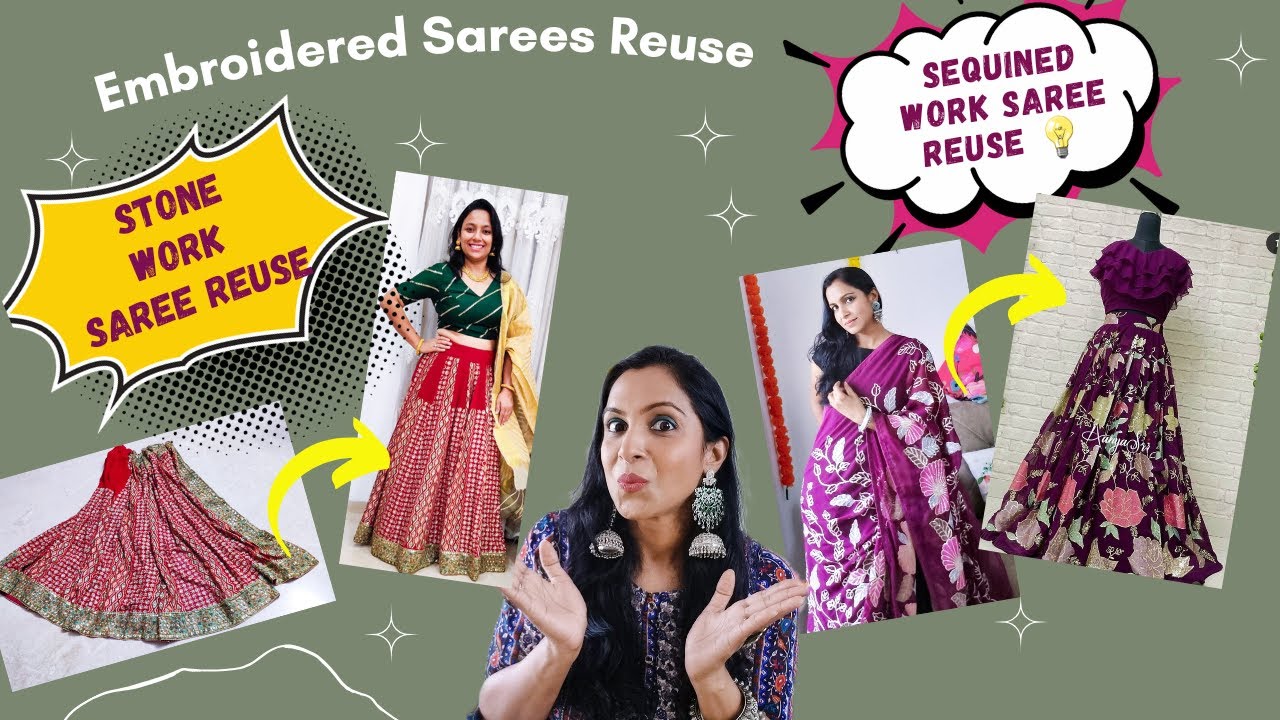 Embroidered Sarees से Festivals & Weddings के लिए Designer Outfit Ideas | Old Stone Work Saree Reuse