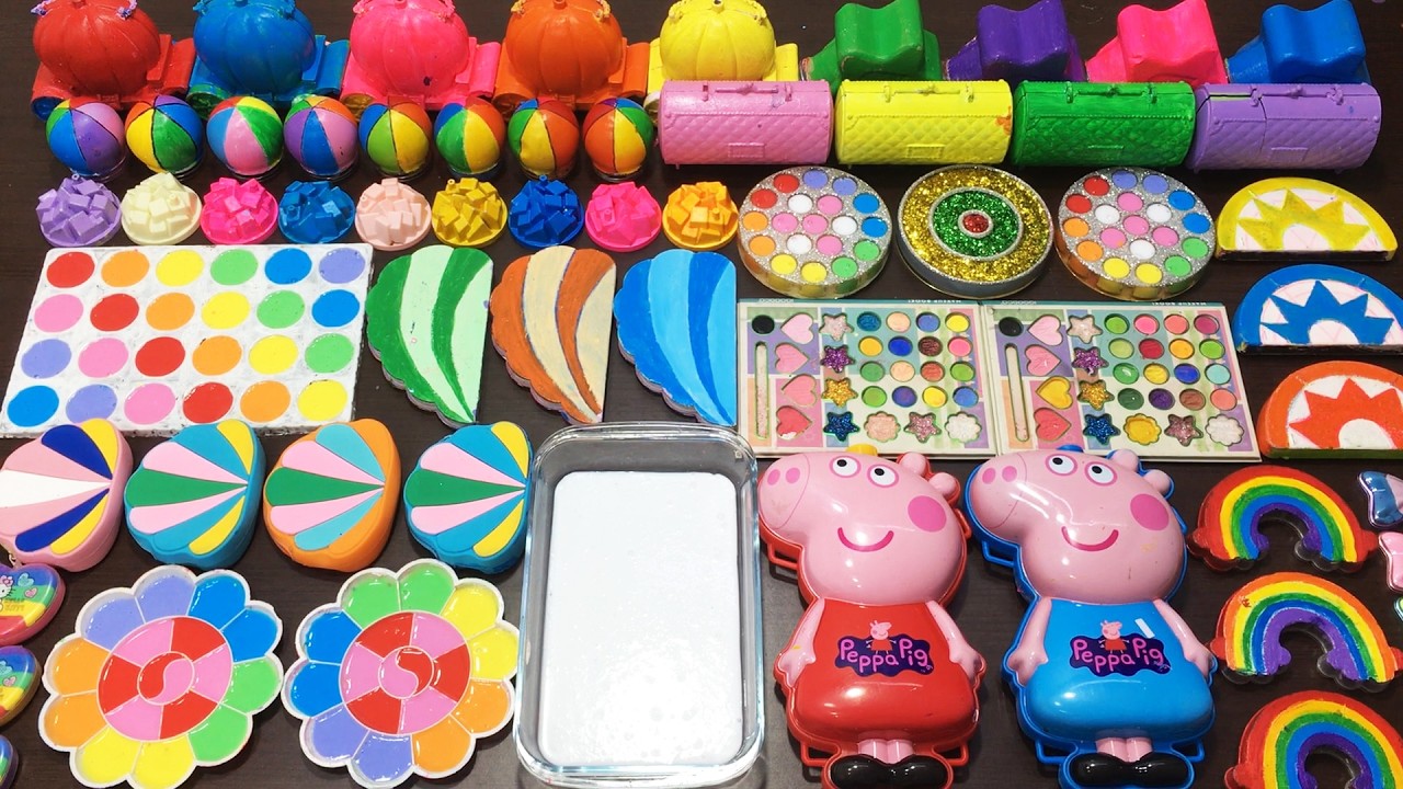 RELAXING WITH PEPPA PIG SLIME ! Mixing MAKEUP, CLAY & Glitter into GLOSSY Slime !!!