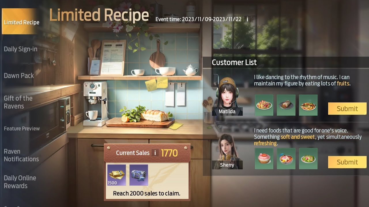 Undawn|Guide/Tutorial|New Update-Event time:2023/11/09-22 (Limited Recipe) Part 9