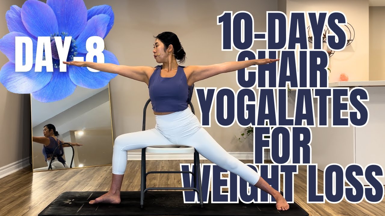 DAY-8 of 10-Days Chair Yogalates | Twists, Abs, Thighs, The Hundred, Full body stretch
