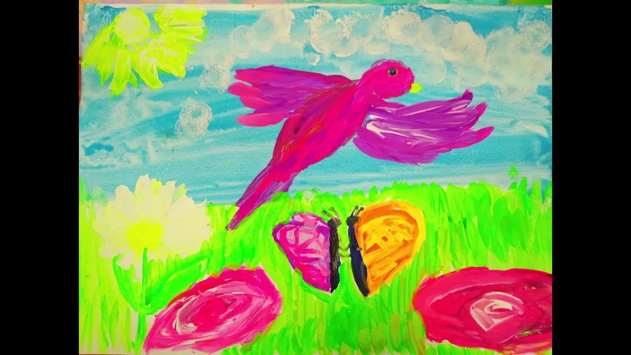 exhibition of FLOWERS- childrens paintings,цветные истории выставка картин детей.
