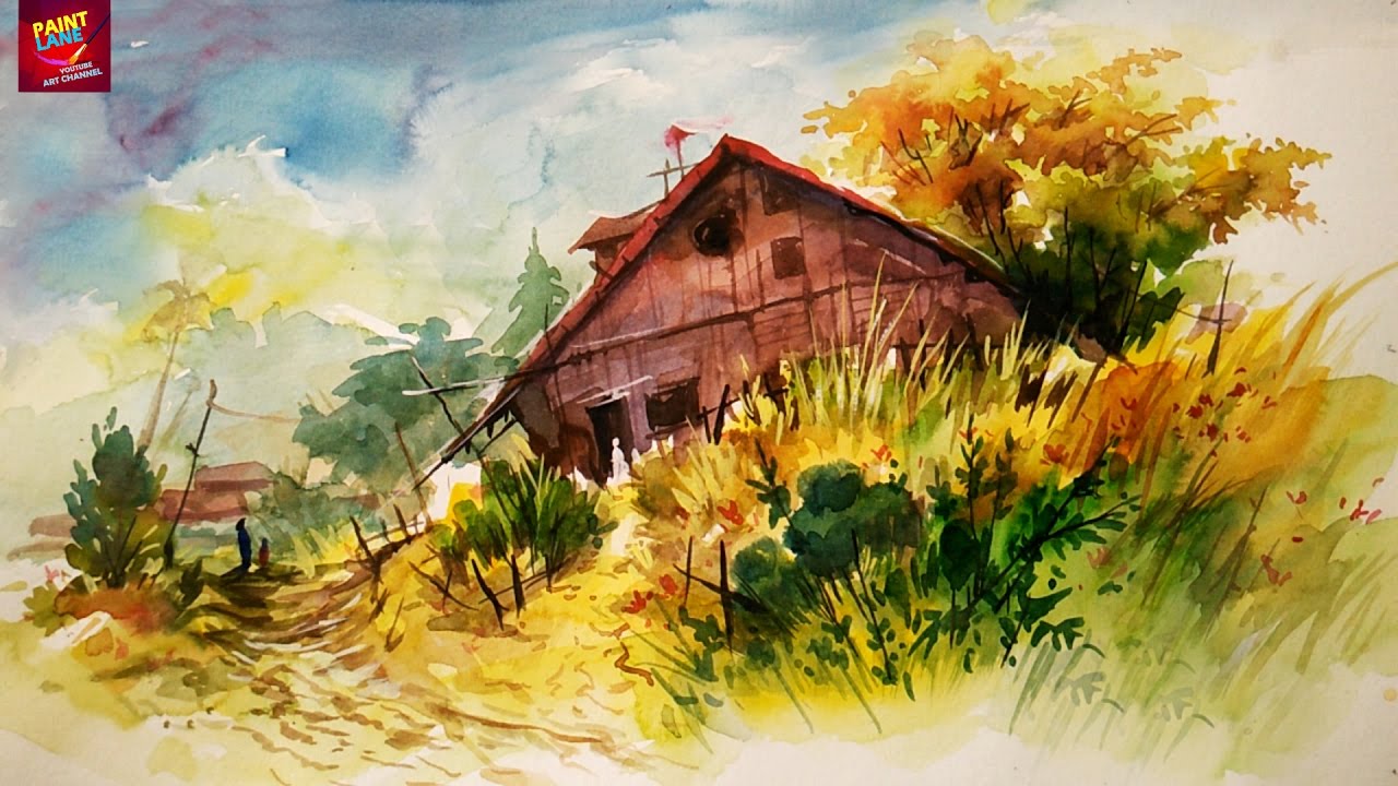How To Paint A Simple Landscape With Easy Strokes Of Watercolor For Beginners