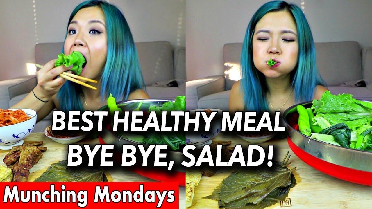 KOREAN WRAPS MUKBANG (lettuce, collard greens, etc...) // Munching Mondays Ep.2