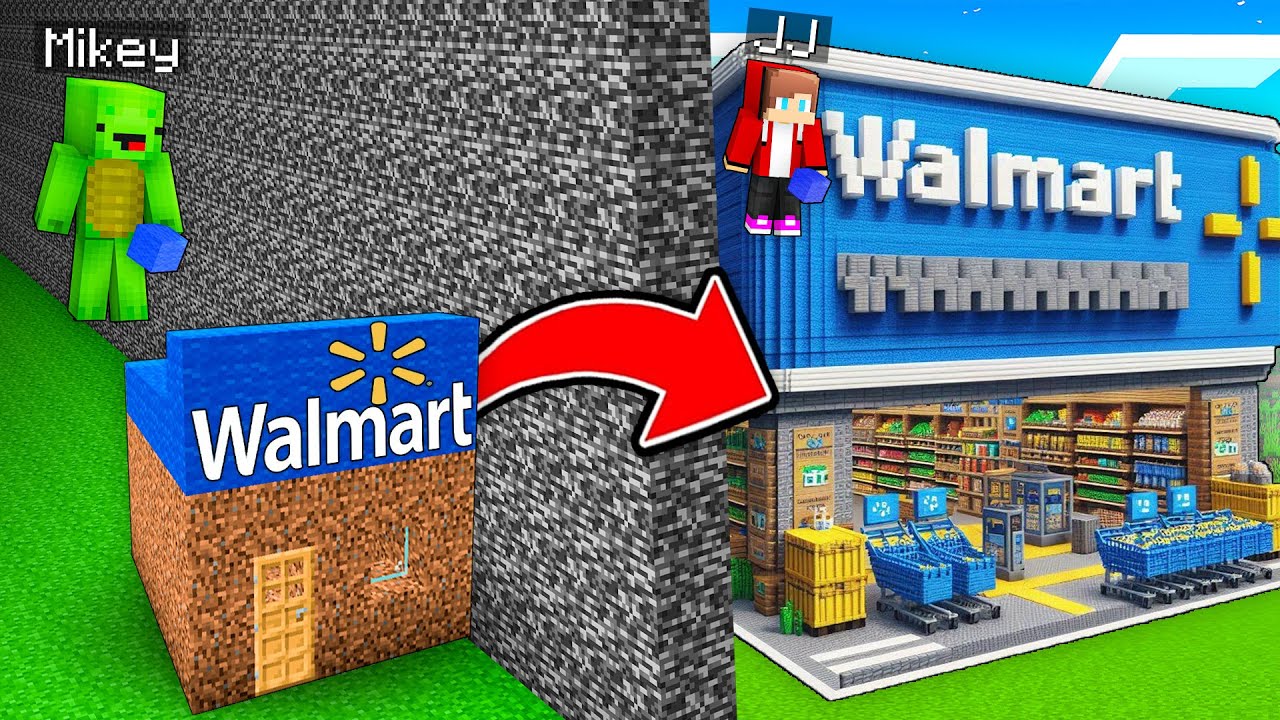 Mikey Poor kontra JJ Rich &ndash; bitwa budowlana Walmartu w Minecrafcie! (Maizen)