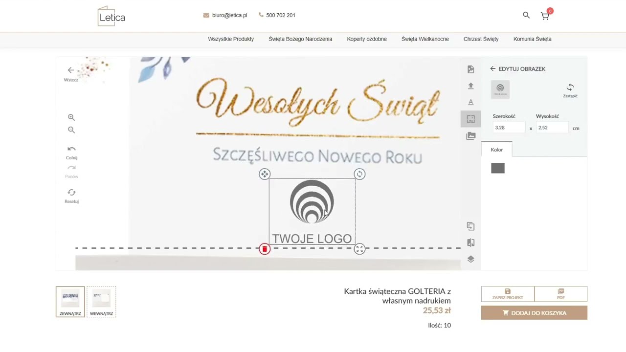 Jak dodać logo - personalizacja kartki świątecznej firmowej Letica.pl