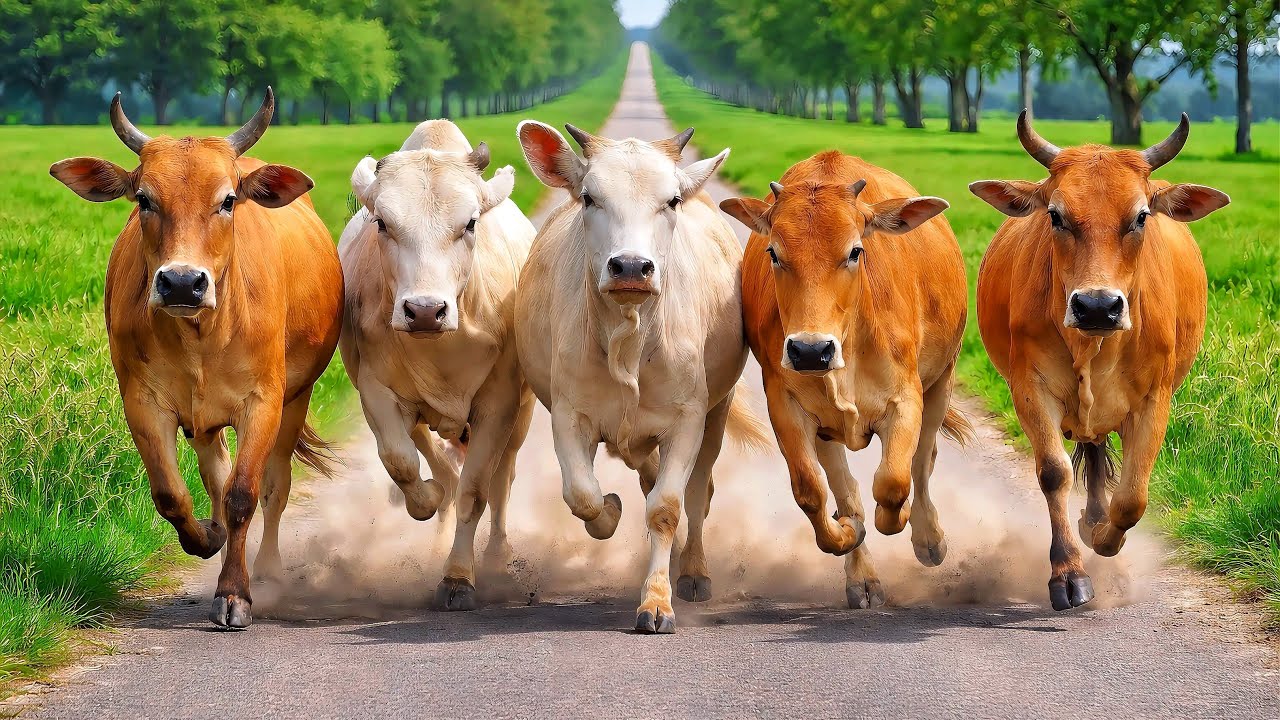 Video puluhan sapi lembu ternak berlari bergerombolan menuruni bukit dengan lincah, bunyi sapi jinak