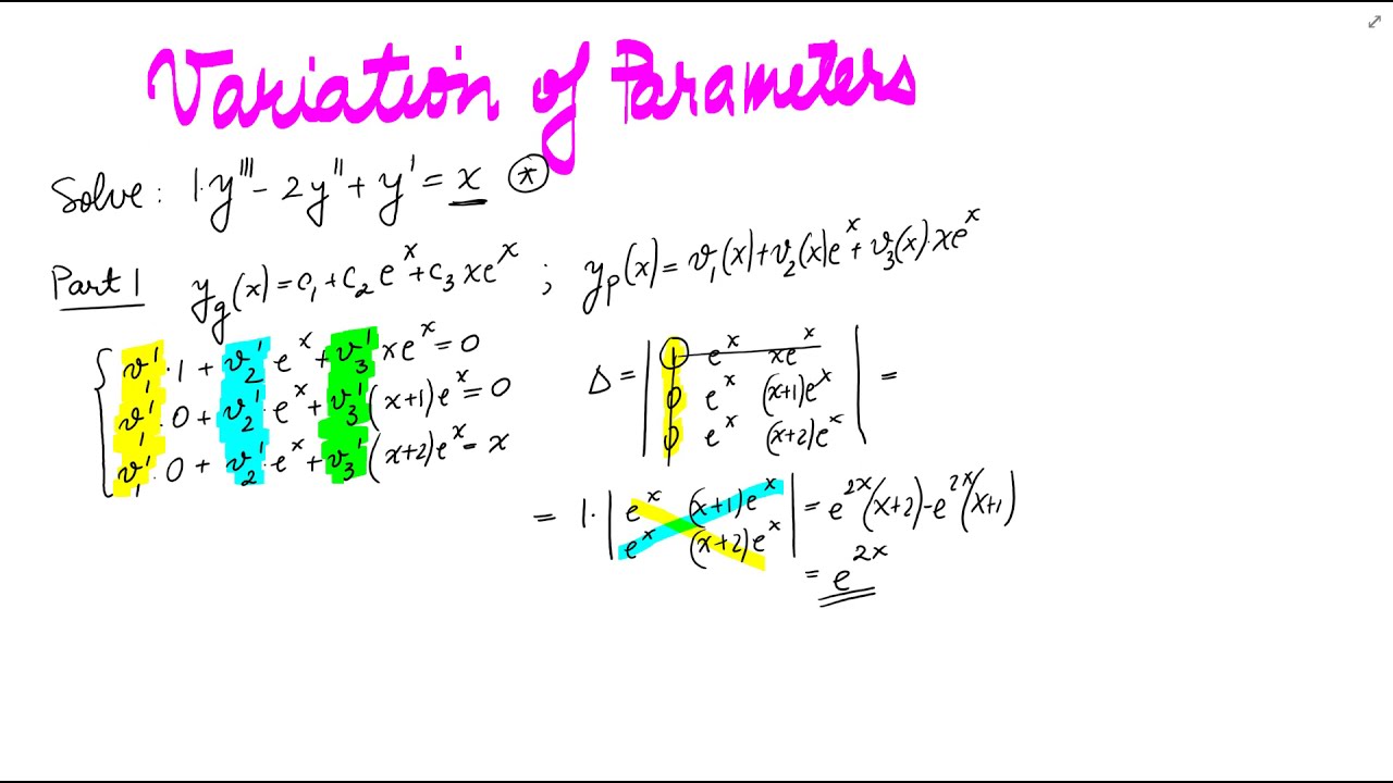 Diff. Eq.: Variation of Parameters Third Order Nonhomogeneous Part 4 out of 4