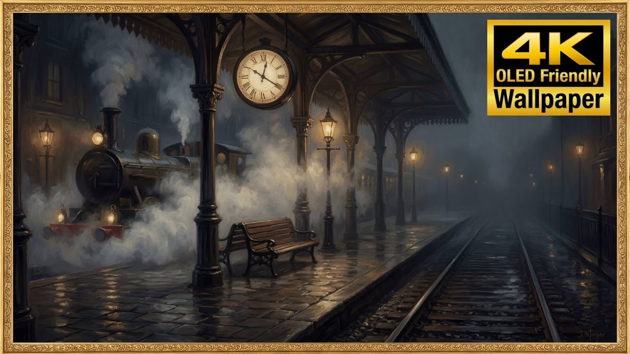 Frame TV Art 4K - Steam Train Station - Night Steam