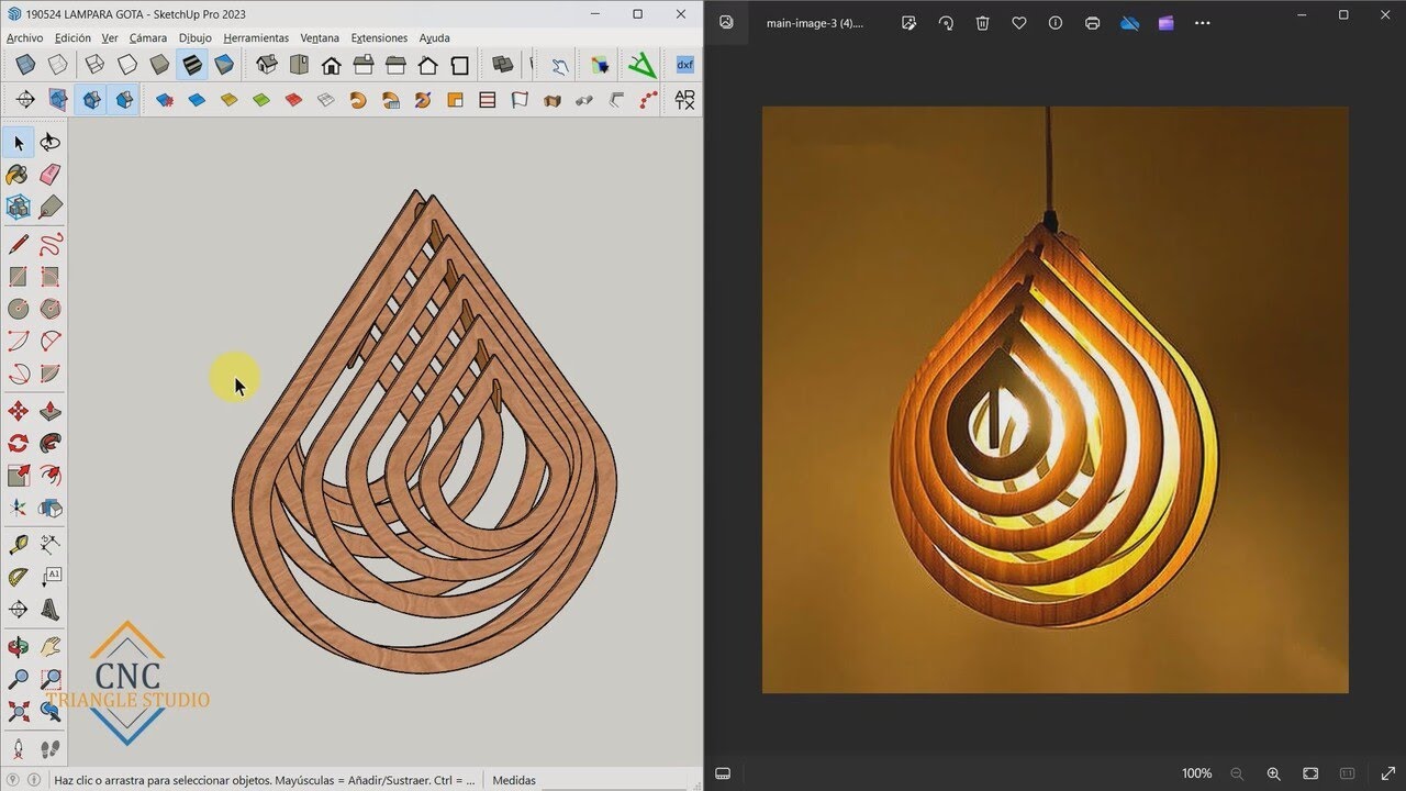 2do Diseño de Lámpara Colgante Tipo Gota en SketchUp para corte en CNC Router o Láser