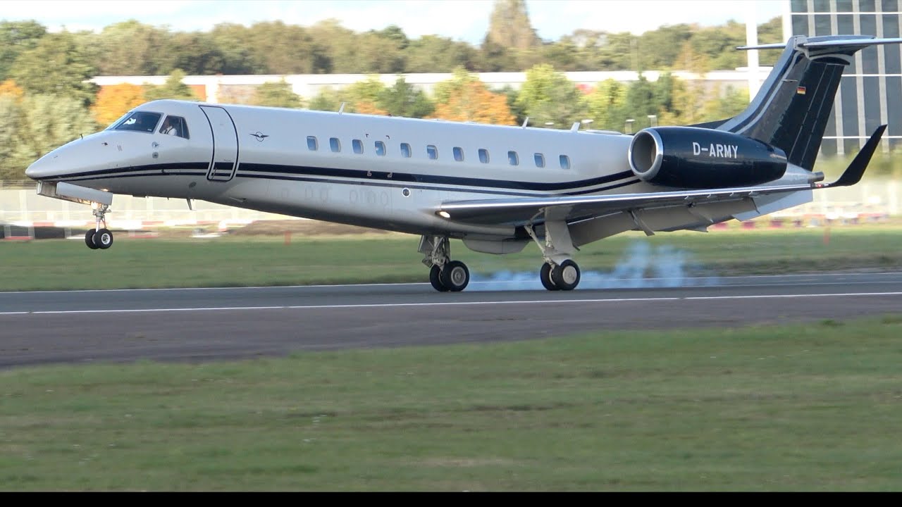 GUTSY REVERSE THRUST! 18 Second landing roll out!  Air Hamburg Legacy 650 D-ARMY arrives into FAB
