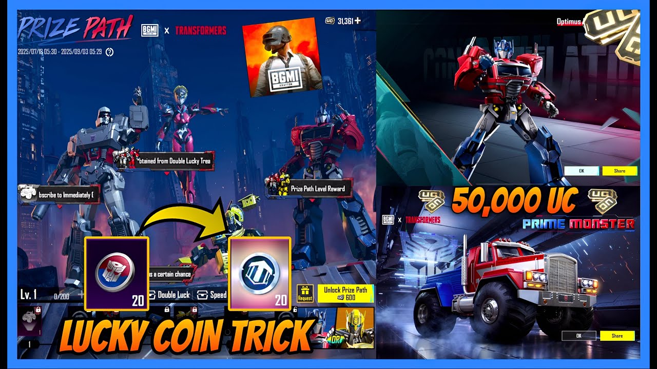 🔥 BGMI Transformers PRIZE PATH Max Out Trick | Free Lucky Coins |Speed Drift | UC Up Event