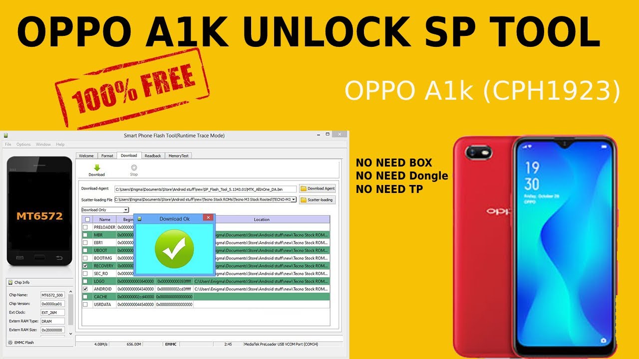 OPPO A1K (CPH1923) Pattern, Password & FRP Unlock Remove With SP Flash Tool 2023 || GSM SANJIB