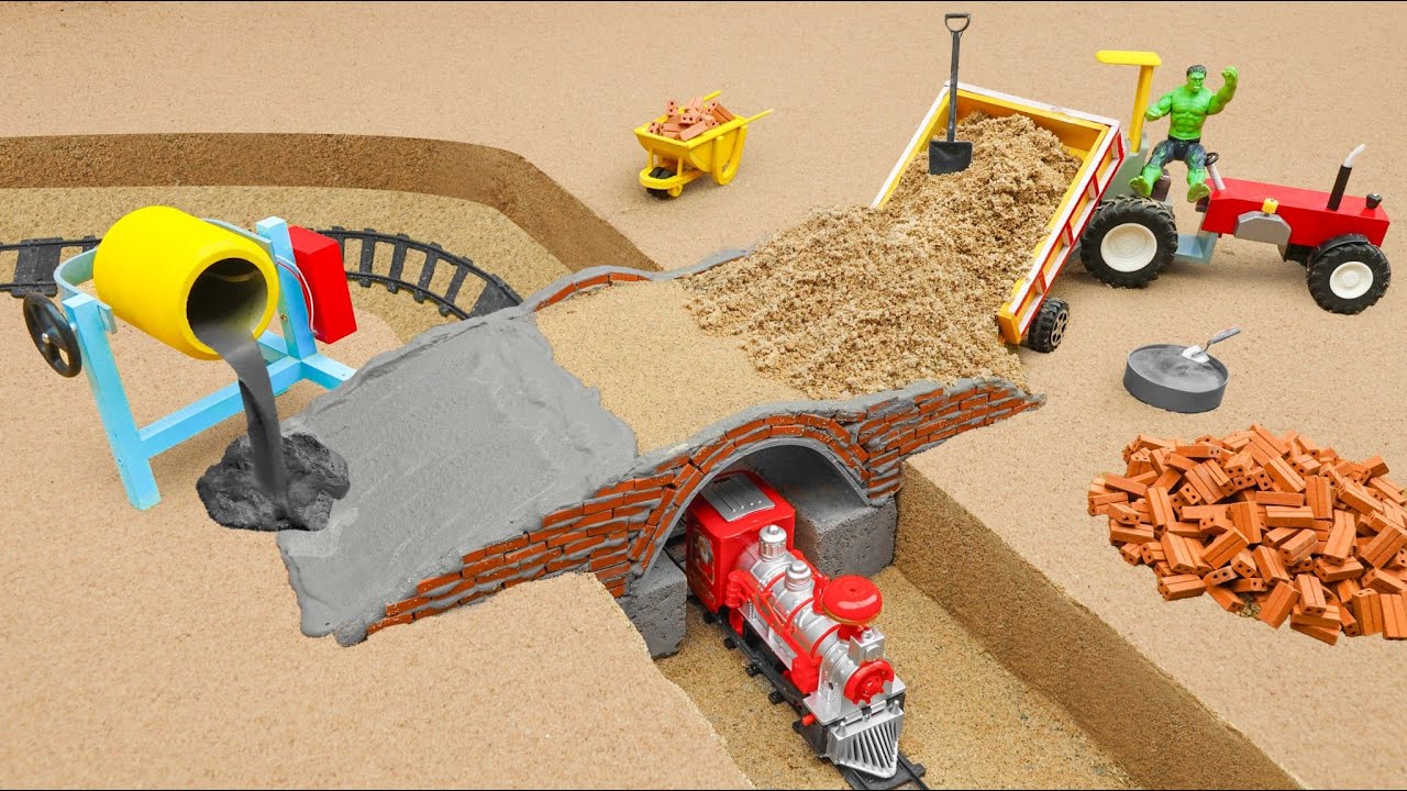 Mini Brick Concrete Bridge 100% Working! DIY Science Experiment & Tractor Making ‪@MiniCreative1‬