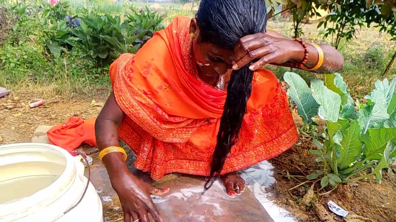 Indian Women Hairwashing And Dry Hair Full Video And Women Hair Care Routine & Real Music #washing 