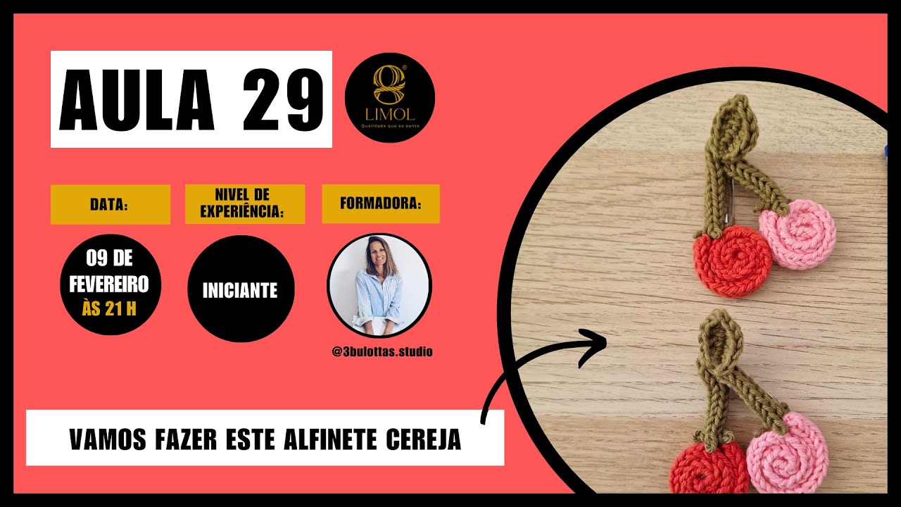 Aula 29 - Alfinetes cereja em tricotin (Artesã convidada- Teresa Moura) - Comunidade Limol