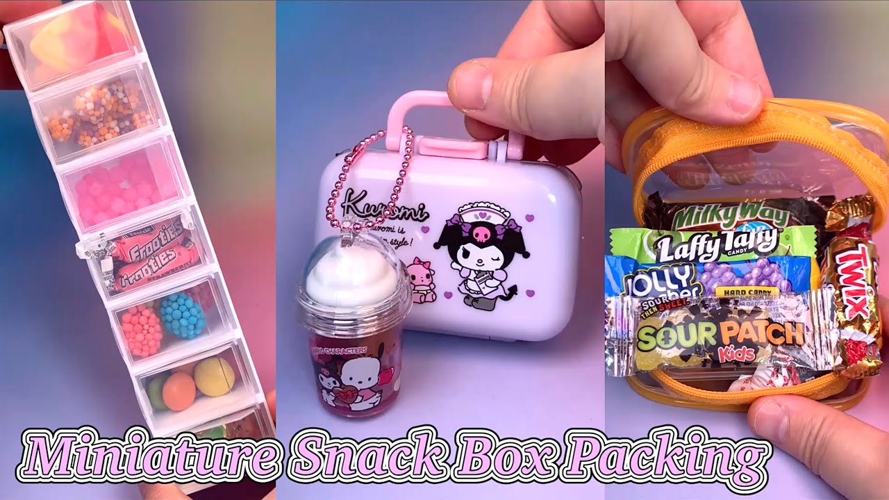 Satisfying ASMR Miniature Sanrio Snack Box Packing Candy Jelly Gummy Food Mukbang