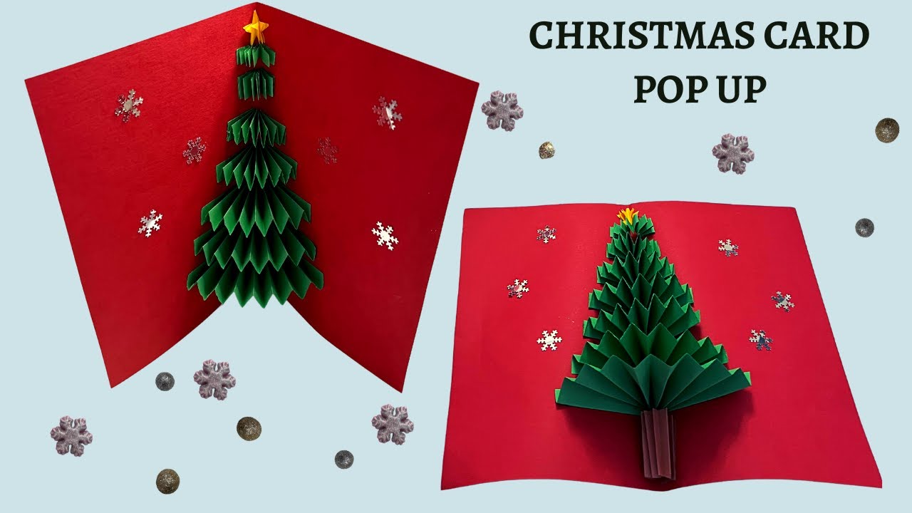 Christmas card pop up DIY how to make an easy pop up Christmas card 3D paper craft